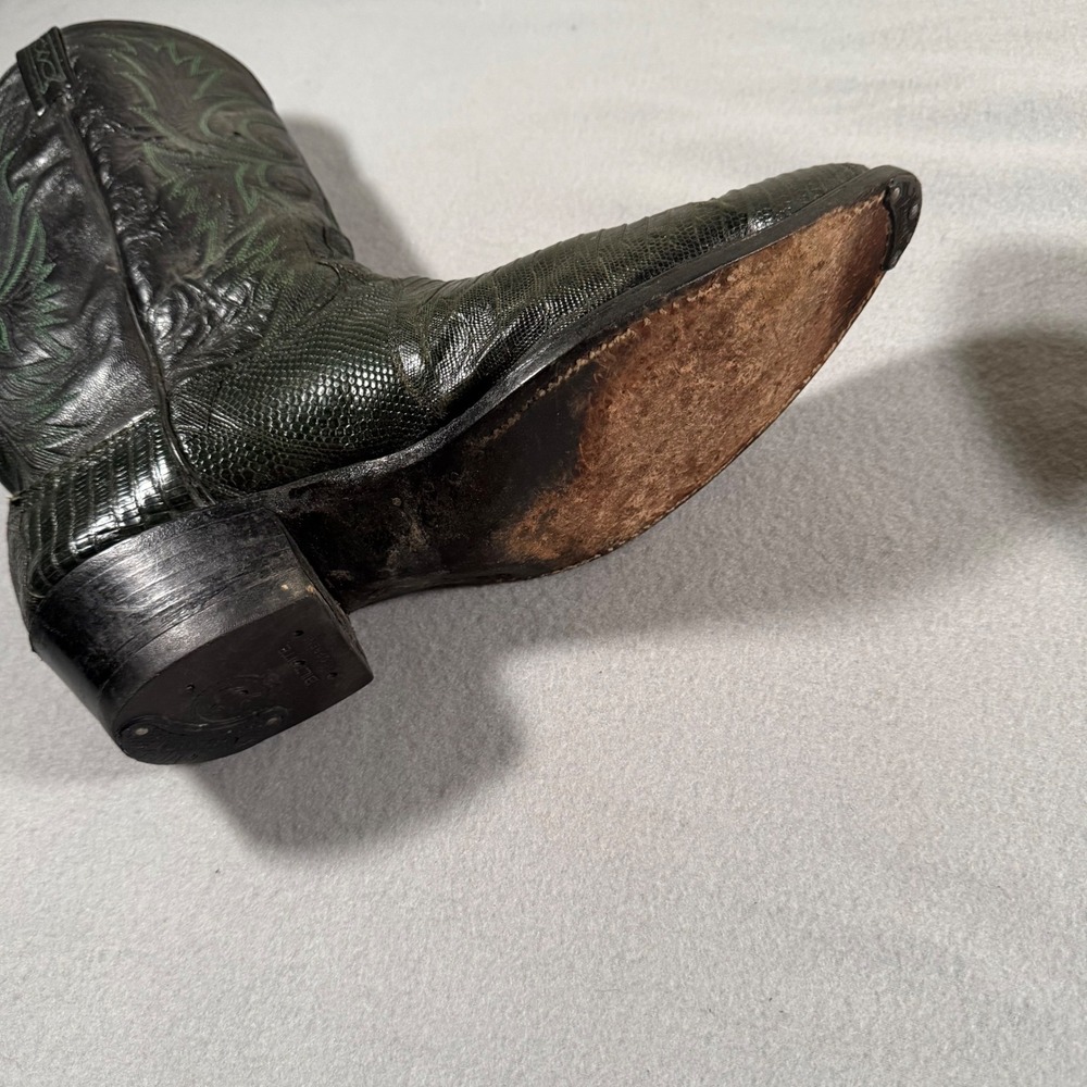 Vintage Dan Post Lizard Skin Cowboy Boots Mens 10.5 EW Black and Green Western - Picture 5 of 8